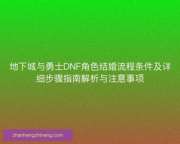 地下城与勇士DNF角色结婚流程条件及详细步骤指南解析与注意事项